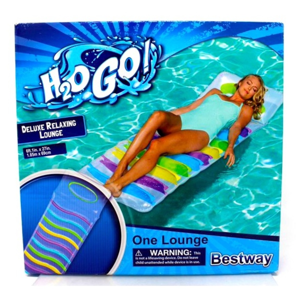 H2O Go! Bestway Deluxe Relaxing Lounge 6' x 27in Pool Inflatable Raft NEW in Box